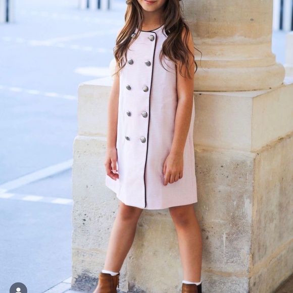 Pink Check Double-Breasted Sleeveless Dress – Size 8